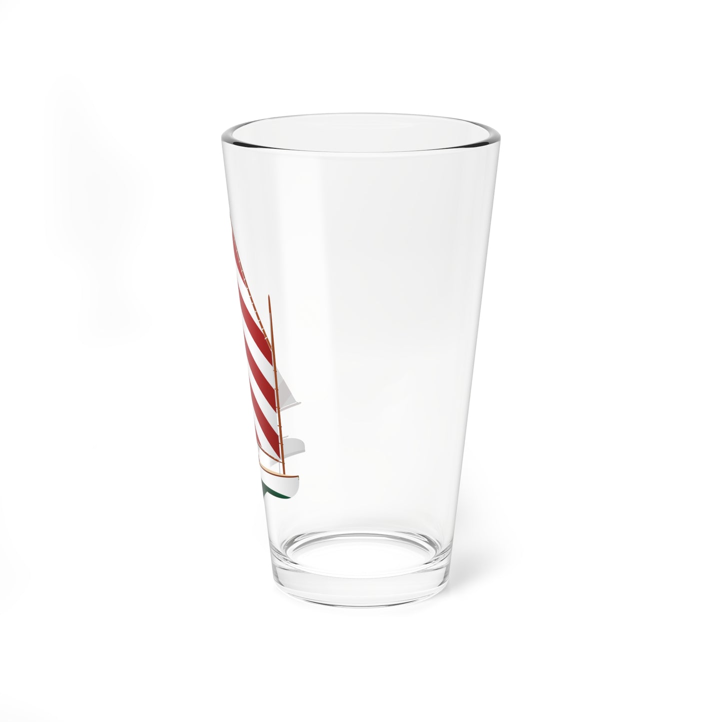 Cat boat, Red and White Sail, Pint Glass, 16oz