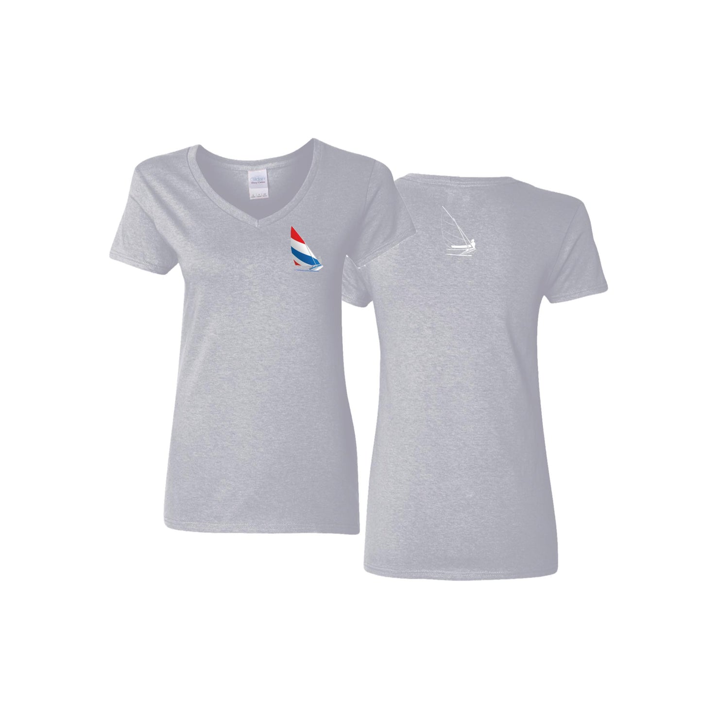 Red, White and Blue Sailing, Ladies' 5.3 oz. V-Neck T-Shirt
