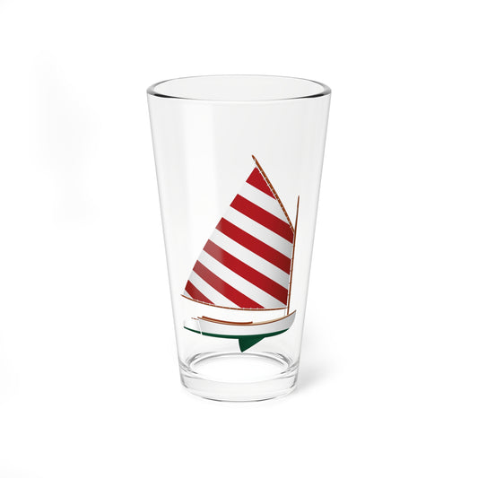 Cat boat, Red and White Sail, Pint Glass, 16oz