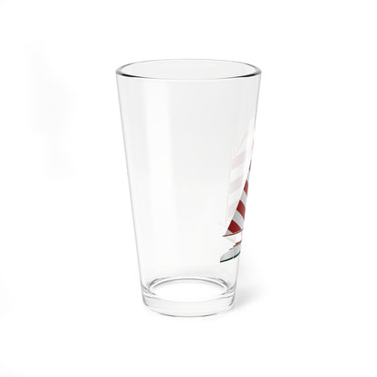 Cat boat, Red and White Sail, Pint Glass, 16oz