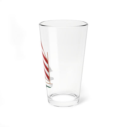 Cat boat, Red and White Sail, Pint Glass, 16oz