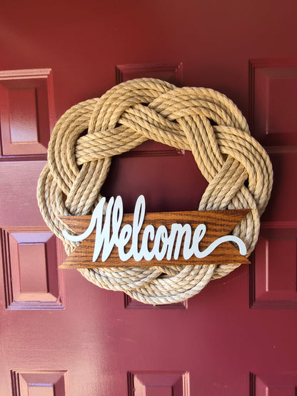 Welcome Turks Head Wreath, lower sign