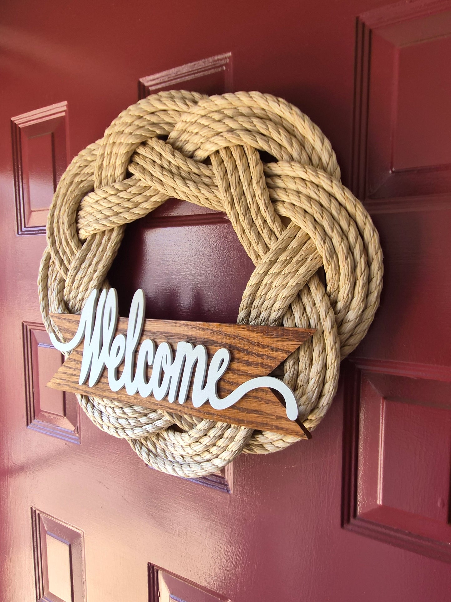 Welcome Turks Head Wreath, lower sign