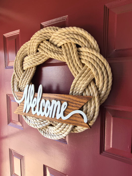 Welcome Turks Head Wreath, lower sign