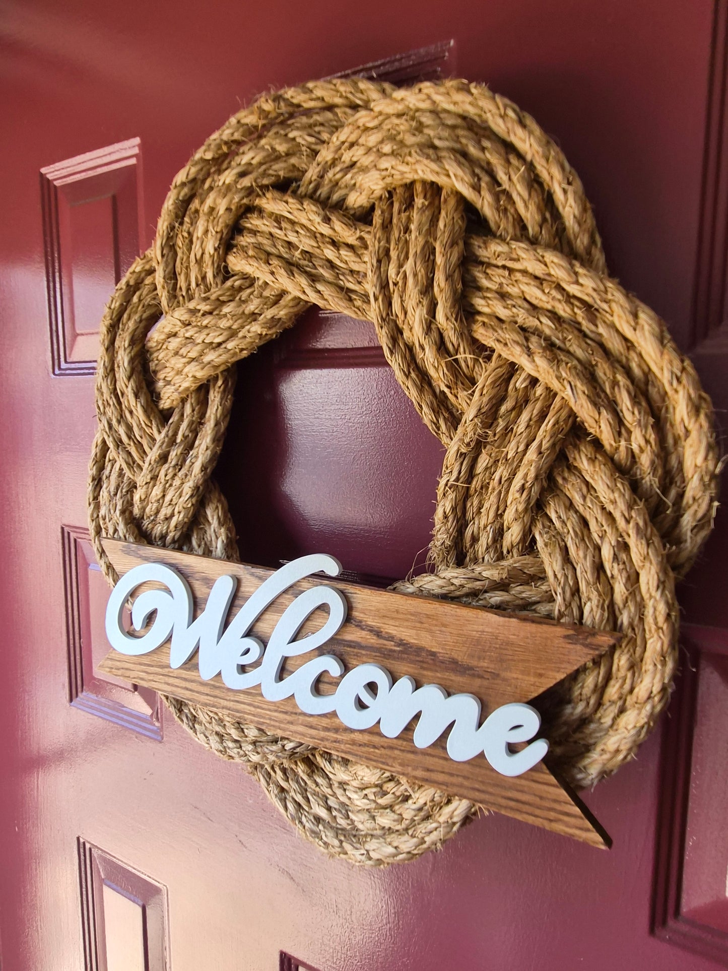 Rustic Welcome Turks Head Wreath, lower sign