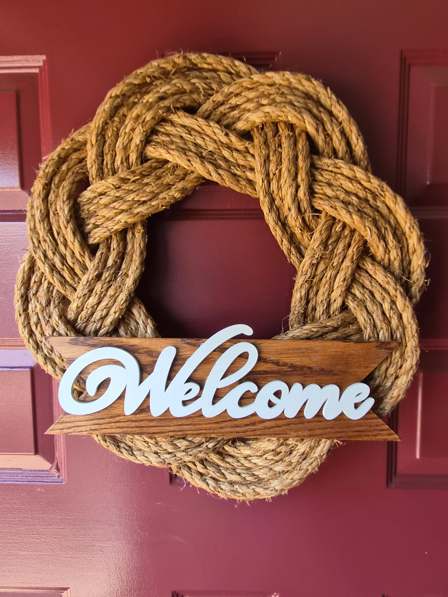 Rustic Welcome Turks Head Wreath, lower sign
