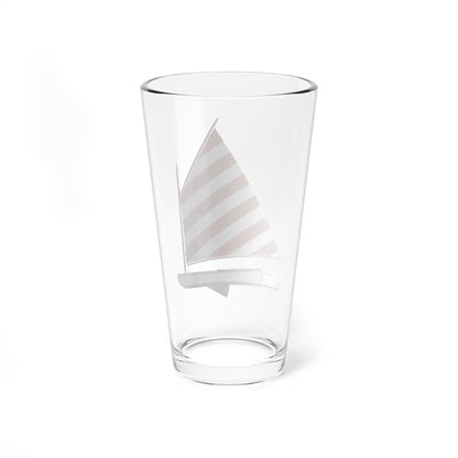 Cat boat, Red and White Sail, Pint Glass, 16oz