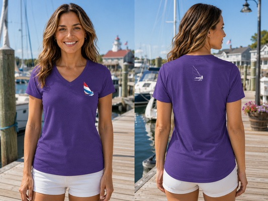 Red, White and Blue Sailing,  Ladies' 5.3 oz. V-Neck T-Shirt