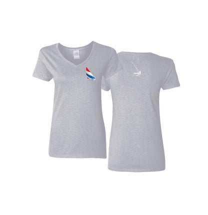 Red, White and Blue Sailing,  Ladies' 5.3 oz. V-Neck T-Shirt