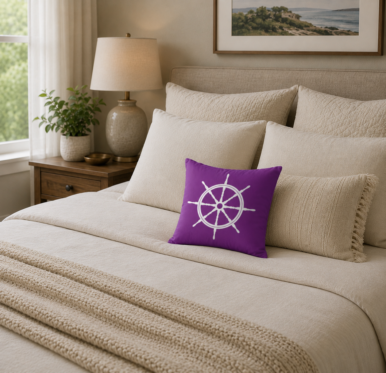 Large Ship Wheel Square Pillow
