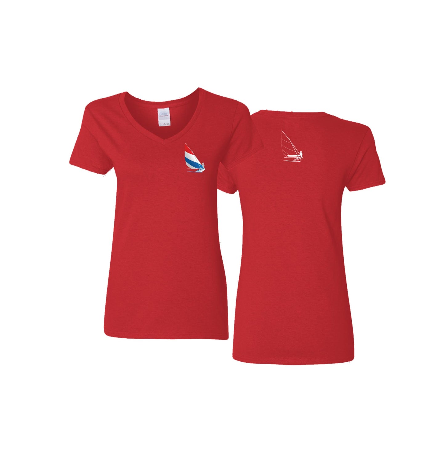 Red, White and Blue Sailing,  Ladies' 5.3 oz. V-Neck T-Shirt