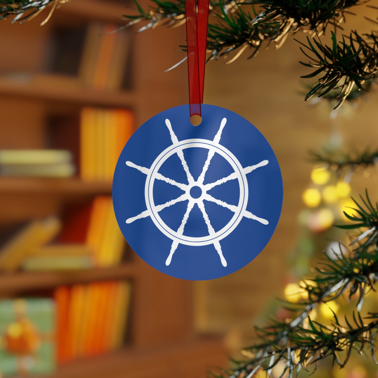 Metal Round Ship Wheel Ornament