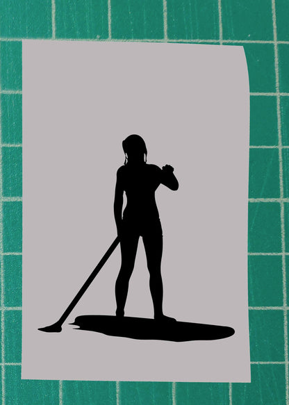 Woman Standing Paddle Boarding Vinyl Silhouette Sticker