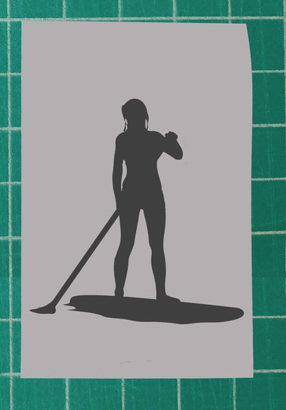 Woman Standing Paddle Boarding Vinyl Silhouette Sticker