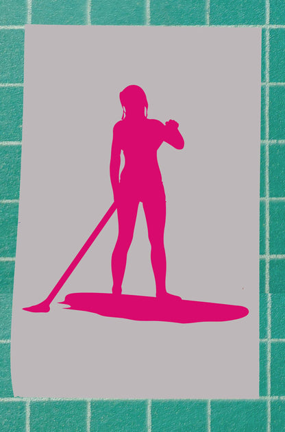 Woman Standing Paddle Boarding Vinyl Silhouette Sticker