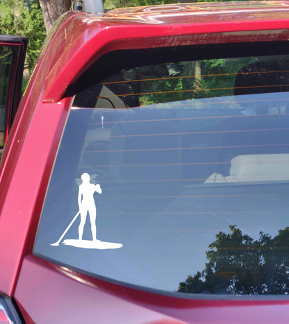 Woman Standing Paddle Boarding Vinyl Silhouette Sticker