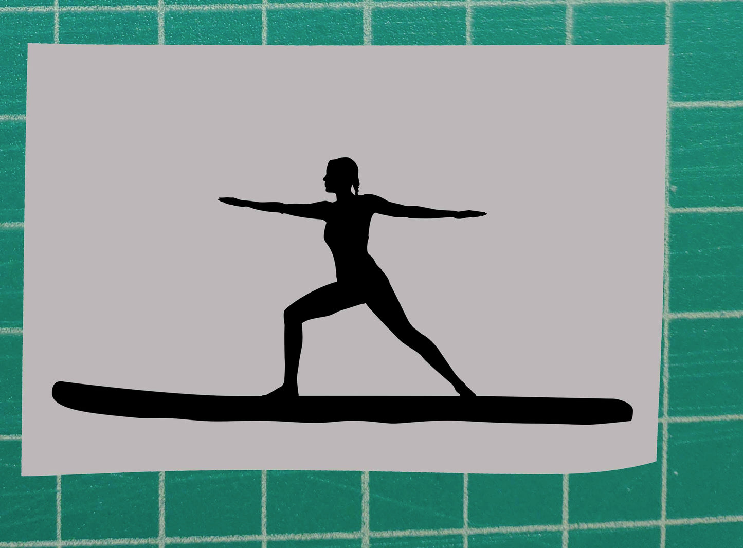 Woman Practicing the Warrior Yoga Paddling Boarding Vinyl Silhouette Sticker