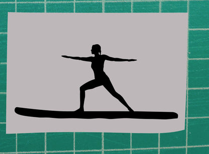 Woman Practicing the Warrior Yoga Paddling Boarding Vinyl Silhouette Sticker