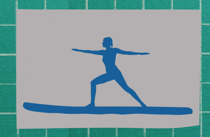 Woman Practicing the Warrior Yoga Paddling Boarding Vinyl Silhouette Sticker
