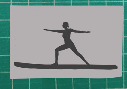 Woman Practicing the Warrior Yoga Paddling Boarding Vinyl Silhouette Sticker