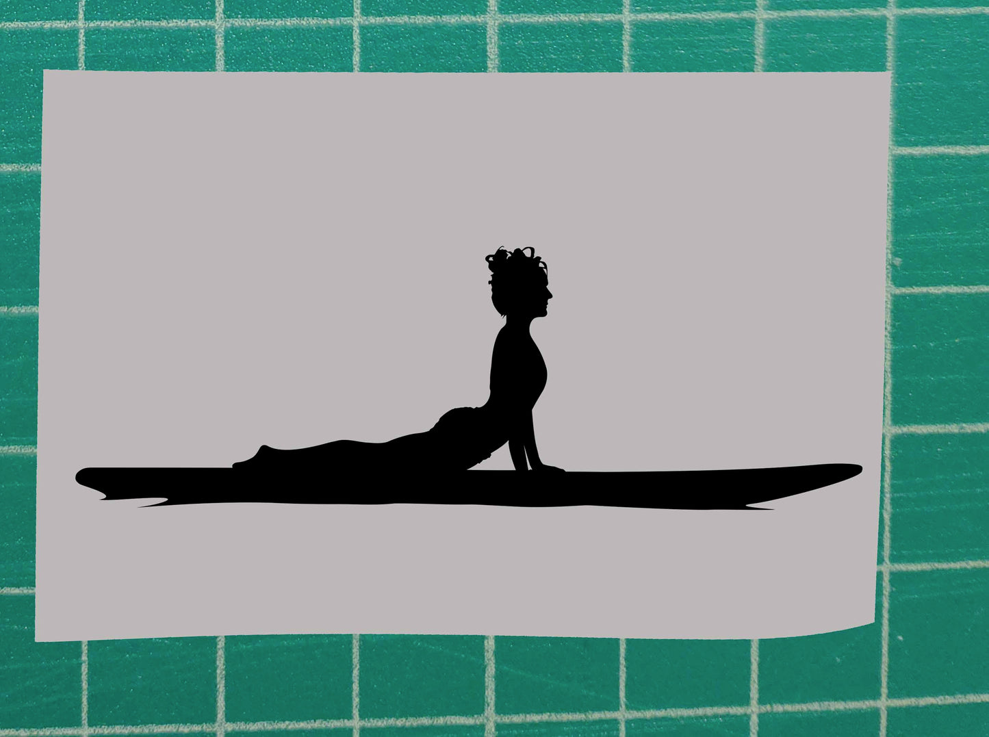 Woman practicing Cobra yoga pose on Paddle Board, Vinyl Silhouette sticker