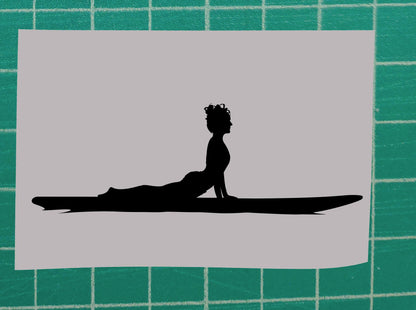Woman practicing Cobra yoga pose on Paddle Board, Vinyl Silhouette sticker