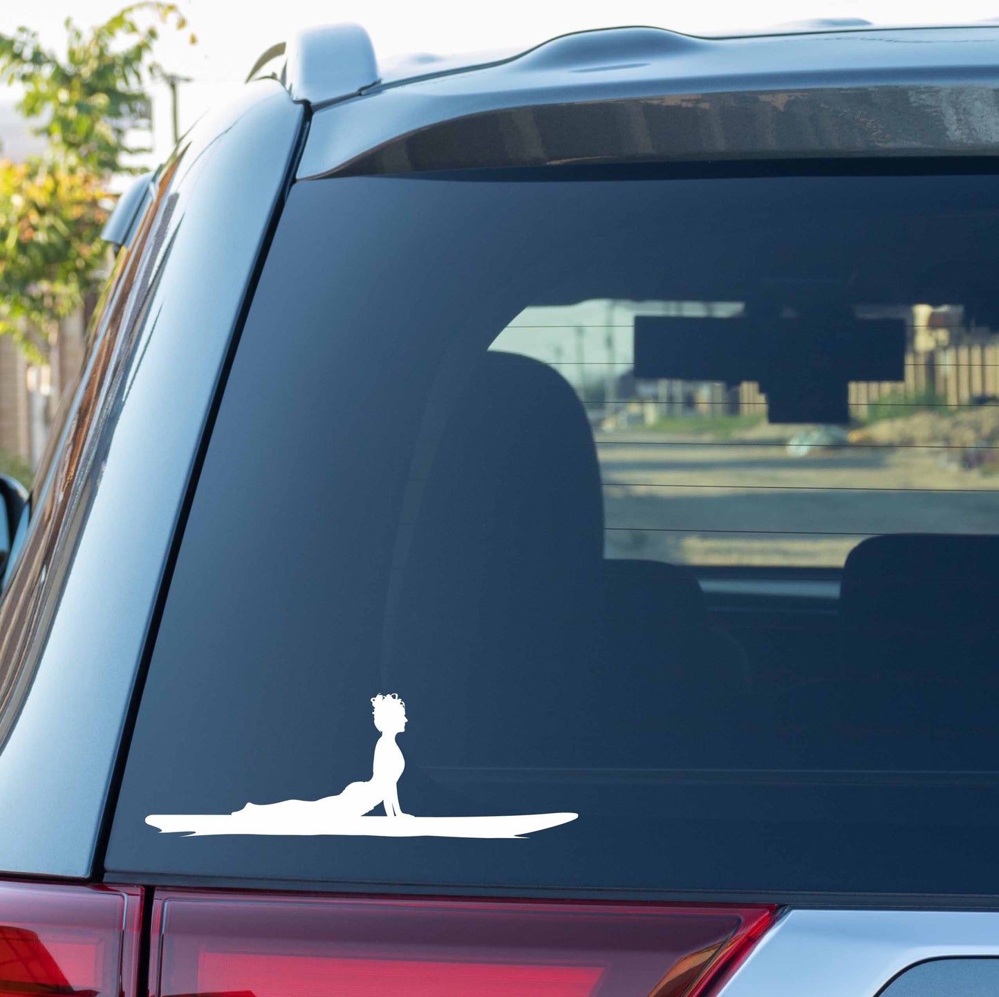 Woman practicing Cobra yoga pose on Paddle Board, Vinyl Silhouette sticker